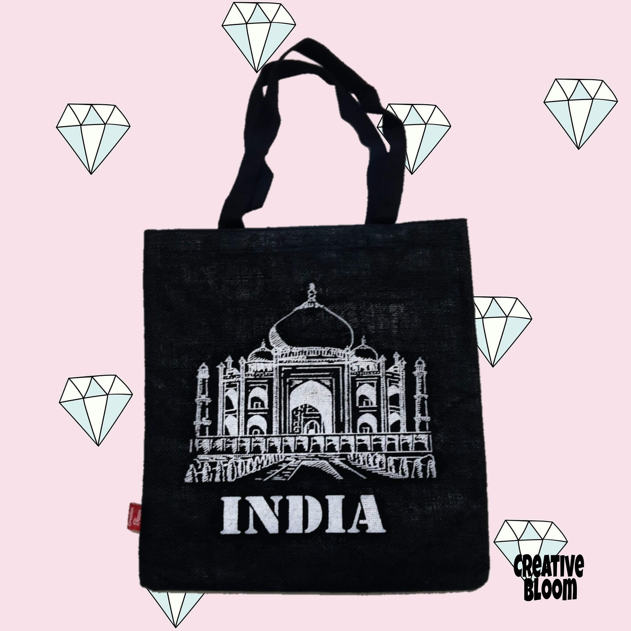 Taj mahal India black tote bag